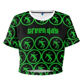 Женская футболка 3D укороченная с принтом Green day collection rock в Тюмени, 100% полиэстер | круглая горловина, длина футболки до линии талии, рукава с отворотами | 