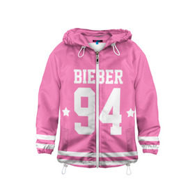 Детская ветровка 3D с принтом Bieber Team Pink в Тюмени, 100% полиэстер | подол и капюшон оформлены резинкой с фиксаторами, по бокам два кармана без застежек, один потайной карман на груди | bieber | justin bieber | бибер | джастин бибер