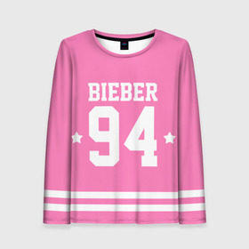 Женский лонгслив 3D с принтом Bieber Team Pink в Тюмени, 100% полиэстер | длинные рукава, круглый вырез горловины, полуприлегающий силуэт | bieber | justin bieber | бибер | джастин бибер