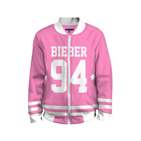 Детский бомбер 3D с принтом Bieber Team Pink в Тюмени, 100% полиэстер | застегивается на молнию, по бокам два кармана без застежек, мягкие манжеты, по низу бомбера и на воротнике — эластичная резинка | bieber | justin bieber | бибер | джастин бибер
