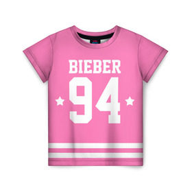 Детская футболка 3D с принтом Bieber Team Pink в Тюмени, 100% гипоаллергенный полиэфир | прямой крой, круглый вырез горловины, длина до линии бедер, чуть спущенное плечо, ткань немного тянется | bieber | justin bieber | бибер | джастин бибер