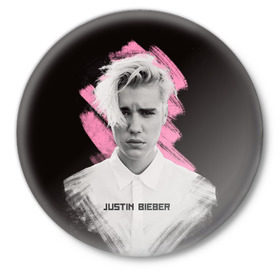 Значок с принтом Justin Bieber / Pink splash в Тюмени,  металл | круглая форма, металлическая застежка в виде булавки | bieber | justin bieber | бибер | джастин бибер