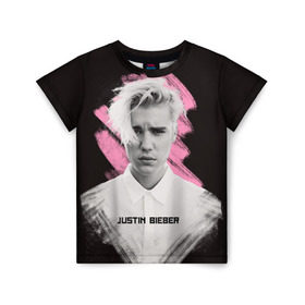 Детская футболка 3D с принтом Justin Bieber / Pink splash в Тюмени, 100% гипоаллергенный полиэфир | прямой крой, круглый вырез горловины, длина до линии бедер, чуть спущенное плечо, ткань немного тянется | Тематика изображения на принте: bieber | justin bieber | бибер | джастин бибер