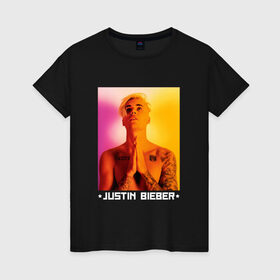 Женская футболка хлопок с принтом Bieber Star в Тюмени, 100% хлопок | прямой крой, круглый вырез горловины, длина до линии бедер, слегка спущенное плечо | bieber | justin bieber | бибер | джастин бибер