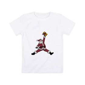 Детская футболка хлопок с принтом Santa Jordan в Тюмени, 100% хлопок | круглый вырез горловины, полуприлегающий силуэт, длина до линии бедер | Тематика изображения на принте: дед мороз | джордан | новогодний | рождество | санта