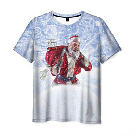 Мужская футболка 3D с принтом GTA 5 Online в Тюмени, 100% полиэфир | прямой крой, круглый вырез горловины, длина до линии бедер | auto | christmas | dead | grand | gta | gta5 | new | rdr | red | redemption | rockstar | theft | year | гта | дед мороз | клаус | нг | новый год | санта