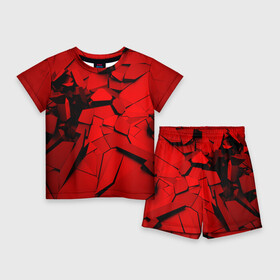 Детский костюм с шортами 3D с принтом Carbon abstraction RED в Тюмени,  |  | abstraction | geometry | абстракция | геометрия | грань | краски | кубик | кубики | линии | мозаика | разноцветные | ребро | текстура | тени | узор