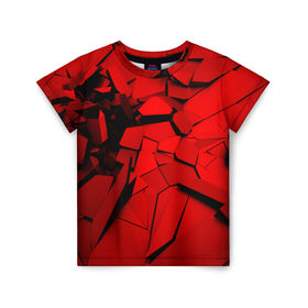 Детская футболка 3D с принтом Carbon abstraction RED в Тюмени, 100% гипоаллергенный полиэфир | прямой крой, круглый вырез горловины, длина до линии бедер, чуть спущенное плечо, ткань немного тянется | abstraction | geometry | абстракция | геометрия | грань | краски | кубик | кубики | линии | мозаика | разноцветные | ребро | текстура | тени | узор