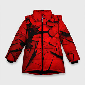 Зимняя куртка для девочек 3D с принтом Carbon abstraction RED в Тюмени, ткань верха — 100% полиэстер; подклад — 100% полиэстер, утеплитель — 100% полиэстер. | длина ниже бедра, удлиненная спинка, воротник стойка и отстегивающийся капюшон. Есть боковые карманы с листочкой на кнопках, утяжки по низу изделия и внутренний карман на молнии. 

Предусмотрены светоотражающий принт на спинке, радужный светоотражающий элемент на пуллере молнии и на резинке для утяжки. | abstraction | geometry | абстракция | геометрия | грань | краски | кубик | кубики | линии | мозаика | разноцветные | ребро | текстура | тени | узор