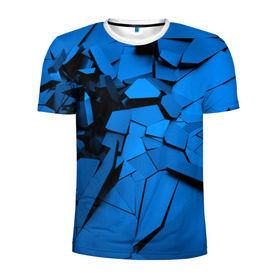 Мужская футболка 3D спортивная с принтом Carbon abstraction BLUE в Тюмени, 100% полиэстер с улучшенными характеристиками | приталенный силуэт, круглая горловина, широкие плечи, сужается к линии бедра | abstraction | geometry | абстракция | геометрия | грань | краски | кубик | кубики | линии | мозаика | разноцветные | ребро | текстура | тени | узор