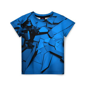Детская футболка 3D с принтом Carbon abstraction BLUE в Тюмени, 100% гипоаллергенный полиэфир | прямой крой, круглый вырез горловины, длина до линии бедер, чуть спущенное плечо, ткань немного тянется | abstraction | geometry | абстракция | геометрия | грань | краски | кубик | кубики | линии | мозаика | разноцветные | ребро | текстура | тени | узор