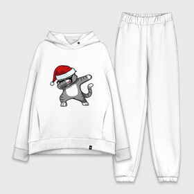 Женский костюм хлопок Oversize с принтом DAB Cat Santa в Тюмени,  |  | даб | кот | новогодний | рождество | шапка