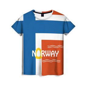 Женская футболка 3D с принтом Норвегия в Тюмени, 100% полиэфир ( синтетическое хлопкоподобное полотно) | прямой крой, круглый вырез горловины, длина до линии бедер | europe | norway | европа | норвегия | путешествие | флаг