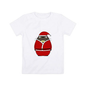 Детская футболка хлопок с принтом Santa Totoro в Тюмени, 100% хлопок | круглый вырез горловины, полуприлегающий силуэт, длина до линии бедер | Тематика изображения на принте: 