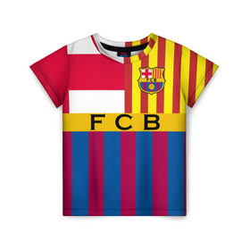 Детская футболка 3D с принтом FC Barcelona в Тюмени, 100% гипоаллергенный полиэфир | прямой крой, круглый вырез горловины, длина до линии бедер, чуть спущенное плечо, ткань немного тянется | barcelona | football | logo | spain | sport | арт | барселона | испания | лига | лого | спорт | текстура | фк | футбол | футбольный клуб | эмблема
