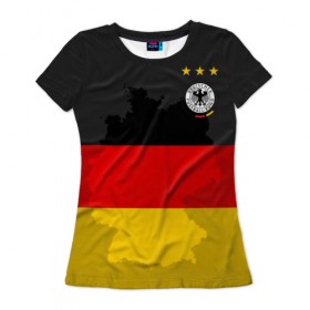 Женская футболка 3D с принтом Германия, форма в Тюмени, 100% полиэфир ( синтетическое хлопкоподобное полотно) | прямой крой, круглый вырез горловины, длина до линии бедер | fc |  сборная | германия | спорт | спортивные | фк | футбол | футбольный клуб