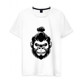 Мужская футболка хлопок с принтом Горилла топкнот барбер в Тюмени, 100% хлопок | прямой крой, круглый вырез горловины, длина до линии бедер, слегка спущенное плечо. | 