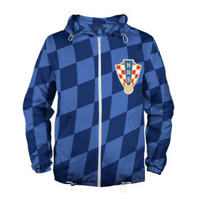 Мужская ветровка 3D с принтом Хорватия, форма в Тюмени, 100% полиэстер | подол и капюшон оформлены резинкой с фиксаторами, два кармана без застежек по бокам, один потайной карман на груди | Тематика изображения на принте: croatia | fc | fifa | football | national team | uniform | сборная | фифа | фк | форма | футбол | хорватия