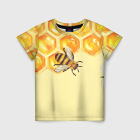 Детская футболка 3D с принтом Любители меда в Тюмени, 100% гипоаллергенный полиэфир | прямой крой, круглый вырез горловины, длина до линии бедер, чуть спущенное плечо, ткань немного тянется | Тематика изображения на принте: крылья | мед | насекомое | полет | природа | пчелы | улей | цветное | яркое
