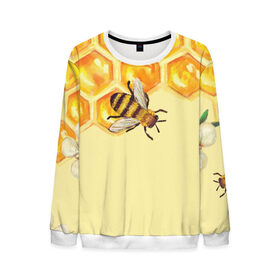 Мужской свитшот 3D с принтом Любители меда в Тюмени, 100% полиэстер с мягким внутренним слоем | круглый вырез горловины, мягкая резинка на манжетах и поясе, свободная посадка по фигуре | крылья | мед | насекомое | полет | природа | пчелы | улей | цветное | яркое