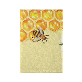 Обложка для паспорта матовая кожа с принтом Любители меда в Тюмени, натуральная матовая кожа | размер 19,3 х 13,7 см; прозрачные пластиковые крепления | крылья | мед | насекомое | полет | природа | пчелы | улей | цветное | яркое