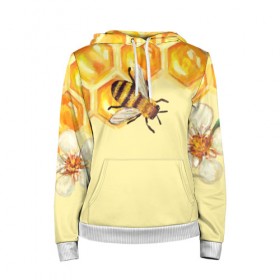Женская толстовка 3D с принтом Любители меда в Тюмени, 100% полиэстер  | двухслойный капюшон со шнурком для регулировки, мягкие манжеты на рукавах и по низу толстовки, спереди карман-кенгуру с мягким внутренним слоем. | крылья | мед | насекомое | полет | природа | пчелы | улей | цветное | яркое