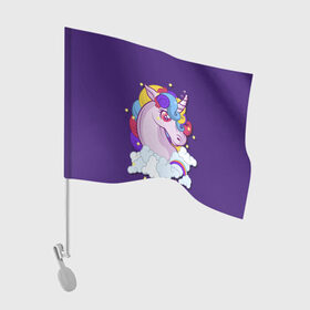 Флаг для автомобиля с принтом Покорители воздуха в Тюмени, 100% полиэстер | Размер: 30*21 см | единорог | лошадь | рога | сказка
