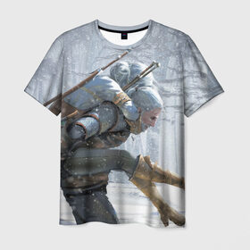 Мужская футболка 3D с принтом Цири и Геральд в Тюмени, 100% полиэфир | прямой крой, круглый вырез горловины, длина до линии бедер | the witcher 3 | wild hunt | ведьмак | дикая охота
