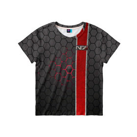Детская футболка 3D с принтом N7 в Тюмени, 100% гипоаллергенный полиэфир | прямой крой, круглый вырез горловины, длина до линии бедер, чуть спущенное плечо, ткань немного тянется | Тематика изображения на принте: n7 | броня | игры | костюм | логотип
