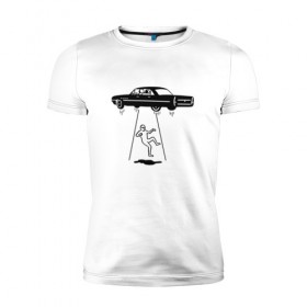 Мужская футболка премиум с принтом Похищение пришельца в Тюмени, 92% хлопок, 8% лайкра | приталенный силуэт, круглый вырез ворота, длина до линии бедра, короткий рукав | авто | космонавт | космос | нло | пришельцы