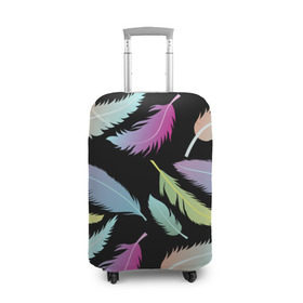 Чехол для чемодана 3D с принтом Радужные перья в Тюмени, 86% полиэфир, 14% спандекс | двустороннее нанесение принта, прорези для ручек и колес | арт | белый | мульт | новинки | прикольный | птица | рисунок | сова | филин | черный