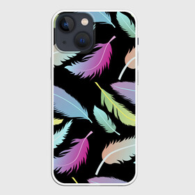 Чехол для iPhone 13 mini с принтом Радужные перья в Тюмени,  |  | арт | белый | мульт | новинки | прикольный | птица | рисунок | сова | филин | черный