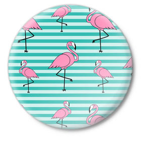 Значок с принтом Фламинго в Тюмени,  металл | круглая форма, металлическая застежка в виде булавки | Тематика изображения на принте: арт | белый | дикий | мульт | птица | рисунок | фламинго | черный