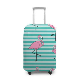 Чехол для чемодана 3D с принтом Фламинго в Тюмени, 86% полиэфир, 14% спандекс | двустороннее нанесение принта, прорези для ручек и колес | арт | белый | дикий | мульт | птица | рисунок | фламинго | черный