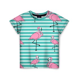 Детская футболка 3D с принтом Фламинго в Тюмени, 100% гипоаллергенный полиэфир | прямой крой, круглый вырез горловины, длина до линии бедер, чуть спущенное плечо, ткань немного тянется | Тематика изображения на принте: арт | белый | дикий | мульт | птица | рисунок | фламинго | черный