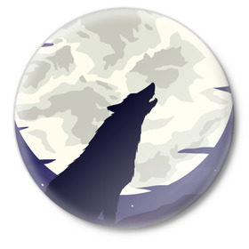 Значок с принтом Ночной житель в Тюмени,  металл | круглая форма, металлическая застежка в виде булавки | Тематика изображения на принте: волк | дикая | дикий | животное | лес | луна | ночь | собака | тьма