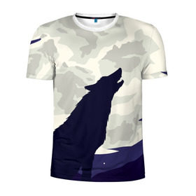 Мужская футболка 3D спортивная с принтом Ночной житель в Тюмени, 100% полиэстер с улучшенными характеристиками | приталенный силуэт, круглая горловина, широкие плечи, сужается к линии бедра | волк | дикая | дикий | животное | лес | луна | ночь | собака | тьма