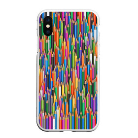 Чехол для iPhone XS Max матовый с принтом Разноцветные карандаши в Тюмени, Силикон | Область печати: задняя сторона чехла, без боковых панелей | дизайнер | карандаш | палитра | паттерн | радуга | рисование | рисунок | художник | цвет | цветной | школа
