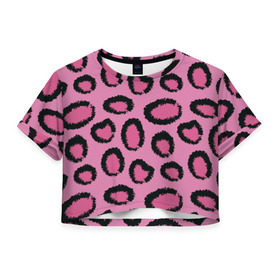 Женская футболка 3D укороченная с принтом Розовый гепард в Тюмени, 100% полиэстер | круглая горловина, длина футболки до линии талии, рукава с отворотами | африка | животное | леопард