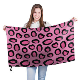 Флаг 3D с принтом Розовый гепард в Тюмени, 100% полиэстер | плотность ткани — 95 г/м2, размер — 67 х 109 см. Принт наносится с одной стороны | африка | животное | леопард