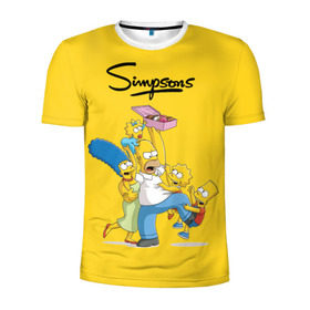 Мужская футболка 3D спортивная с принтом Симпсоны в Тюмени, 100% полиэстер с улучшенными характеристиками | приталенный силуэт, круглая горловина, широкие плечи, сужается к линии бедра | Тематика изображения на принте: пончики | семья | симпсоны