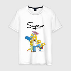 Мужская футболка хлопок с принтом Симпсоны в Тюмени, 100% хлопок | прямой крой, круглый вырез горловины, длина до линии бедер, слегка спущенное плечо. | семья | симпсоны