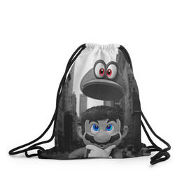 Рюкзак-мешок 3D с принтом Super Mario Odyssey в Тюмени, 100% полиэстер | плотность ткани — 200 г/м2, размер — 35 х 45 см; лямки — толстые шнурки, застежка на шнуровке, без карманов и подкладки | nintendo | super mario odyssey | марио | нинтендо