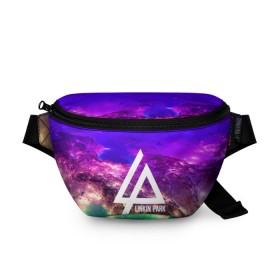 Поясная сумка 3D с принтом LINKIN PARK SPACE EDITION в Тюмени, 100% полиэстер | плотная ткань, ремень с регулируемой длиной, внутри несколько карманов для мелочей, основное отделение и карман с обратной стороны сумки застегиваются на молнию | linkin park | logo | music | pop | rock | альтернатива | металл | музыка | музыкальный | поп | рок | честер беннингтон