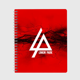 Тетрадь с принтом LINKIN PARK lightning red в Тюмени, 100% бумага | 48 листов, плотность листов — 60 г/м2, плотность картонной обложки — 250 г/м2. Листы скреплены сбоку удобной пружинной спиралью. Уголки страниц и обложки скругленные. Цвет линий — светло-серый
 | linkin park | logo | music | pop | rock | альтернатива | металл | музыка | музыкальный | поп | рок | честер беннингтон