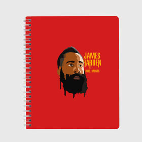 Тетрадь с принтом James Harden в Тюмени, 100% бумага | 48 листов, плотность листов — 60 г/м2, плотность картонной обложки — 250 г/м2. Листы скреплены сбоку удобной пружинной спиралью. Уголки страниц и обложки скругленные. Цвет линий — светло-серый
 | Тематика изображения на принте: fear the beard | houston rockets | nba | rise sports | баскетбол | джеймс харден | нба | хьюстон рокетс