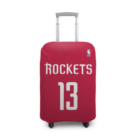 Чехол для чемодана 3D с принтом Houston Rockets в Тюмени, 86% полиэфир, 14% спандекс | двустороннее нанесение принта, прорези для ручек и колес | Тематика изображения на принте: 13 | fear the beard | houston rockets | nba | rise sports | баскетбол | баскетбольная | джеймс харден | нба | номер | спортивная | форма | хьюстон рокетс