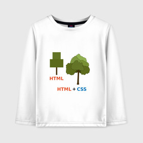 Детский лонгслив хлопок с принтом Веб-дизайнеры html + css в Тюмени, 100% хлопок | круглый вырез горловины, полуприлегающий силуэт, длина до линии бедер | Тематика изображения на принте: css | html | веб дизайн | дерево | дизайн | программирование | программист