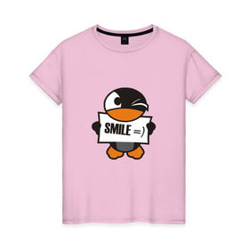 Женская футболка хлопок с принтом Улыбка уточки в Тюмени, 100% хлопок | прямой крой, круглый вырез горловины, длина до линии бедер, слегка спущенное плечо | smie | улыбайтесь | улыбка | утка | уточка