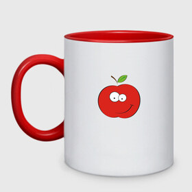 Кружка двухцветная с принтом Smile apple в Тюмени, керамика | объем — 330 мл, диаметр — 80 мм. Цветная ручка и кайма сверху, в некоторых цветах — вся внутренняя часть | apple | smile apple | улыбка | яблоко